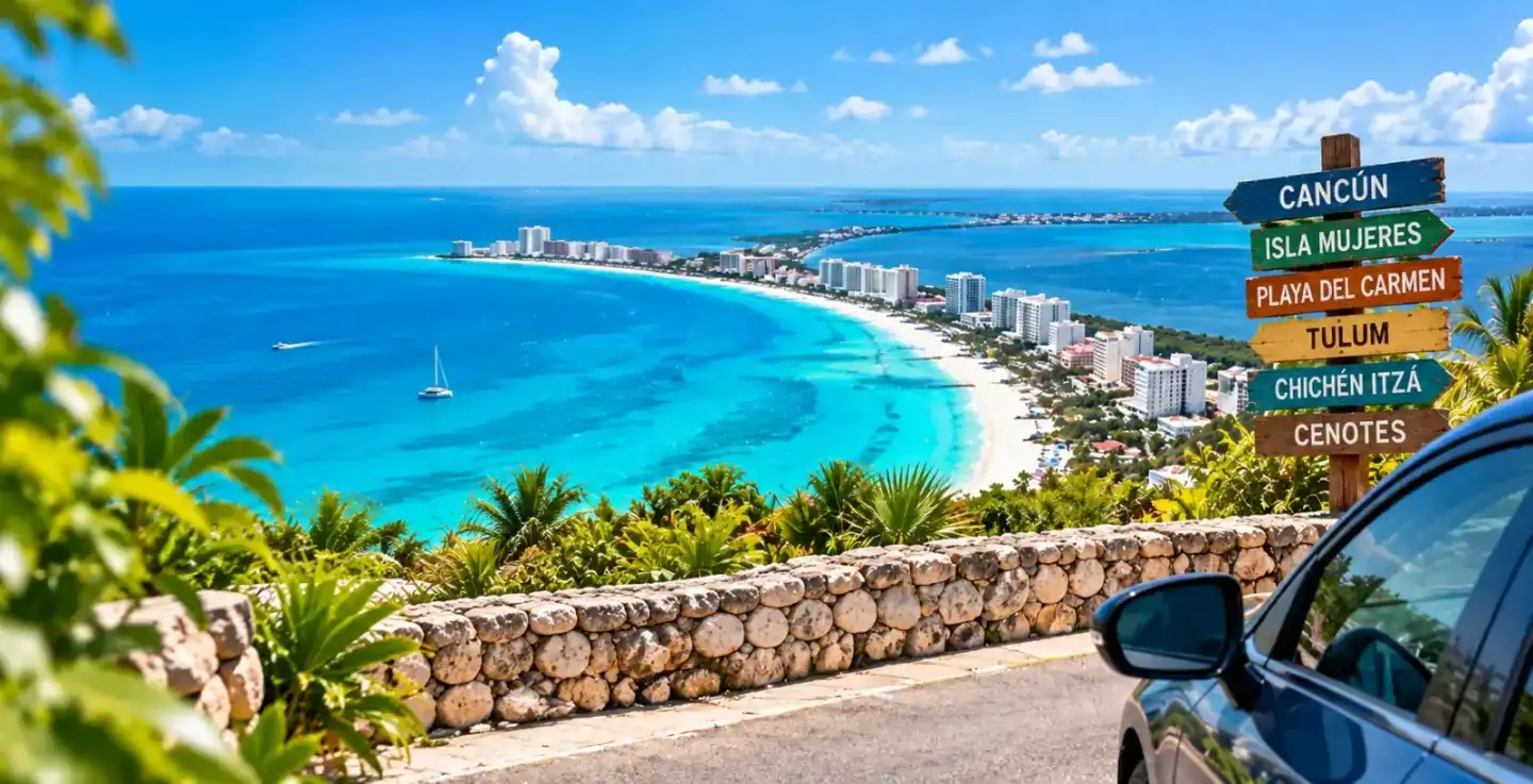 Cancún y Riviera Maya en auto - Mar Caribe, zona hotelera y letreros